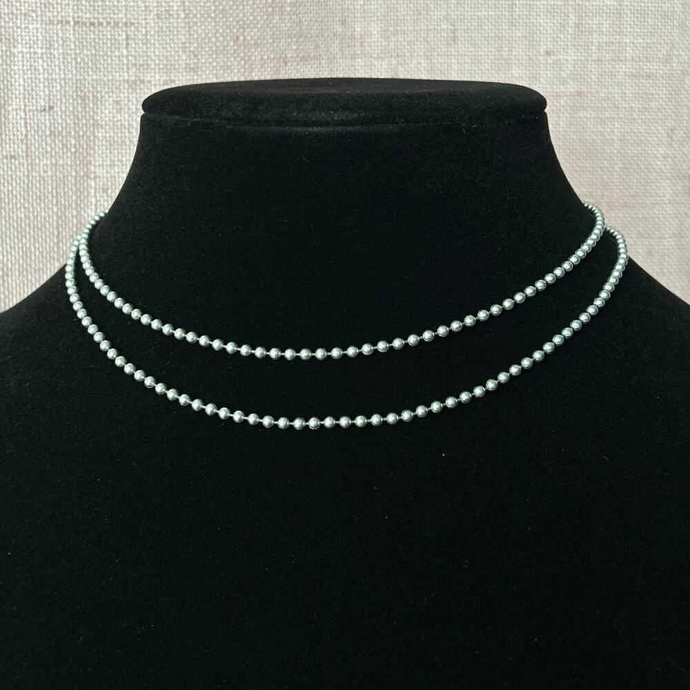 Vintage Sterling Silver 925 Dog Tag/ Ball Bead Chain Necklace 6+ grams 30 inches